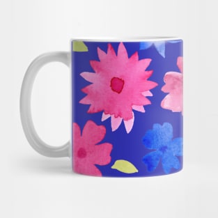 Loose floral pattern - pink on blue Mug